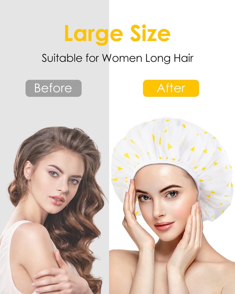 Auban Shower Cap, Shower Cap for Women Terry Cloth Lined EVA Exterior Reusable Double Layer Waterproof, Large Bath Hair Cap for All Hair Lengths (Yellow) - Image 4